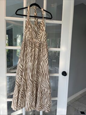 Bardot Nala Midi Dress In Beige Tiger Linen NWT Size 4